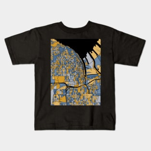 Tacoma Map Pattern in Blue & Gold Kids T-Shirt